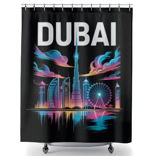 Dubai Skyline Neon Art Shower Curtains