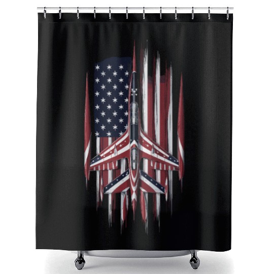 Patriotic Fighter Jet American Flag Art Shower Curtains