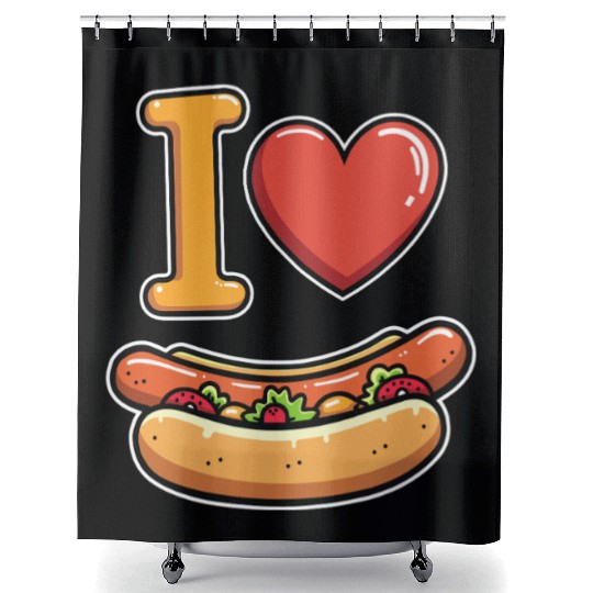 I Love Hotdogs - Fast Food Snack Fun Shower Curtains