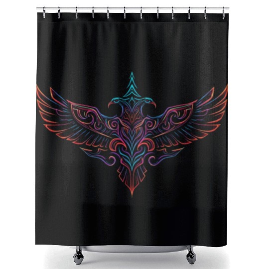 Neon Tribal Two-Headed Phoenix Shower Curtains