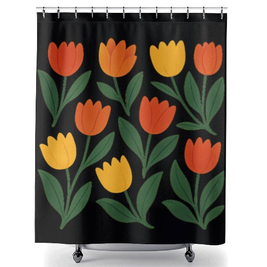 Bright Tulip Garden Pattern Shower Curtains