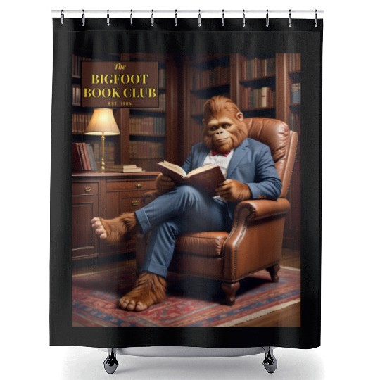 Bigfoot Book Club Sasquatch Reading in the Library Shower Curtains