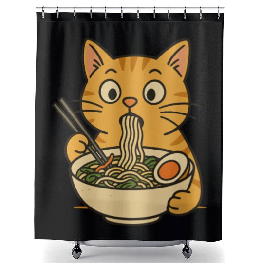 Cat Eating Ramen Shower Curtains