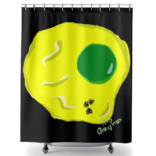 Yellow and green fried egg and flies Shower Curtains