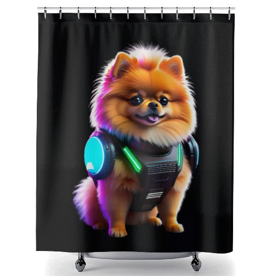 Cyber Pomeranian: Explorer of the Future Shower Curtains