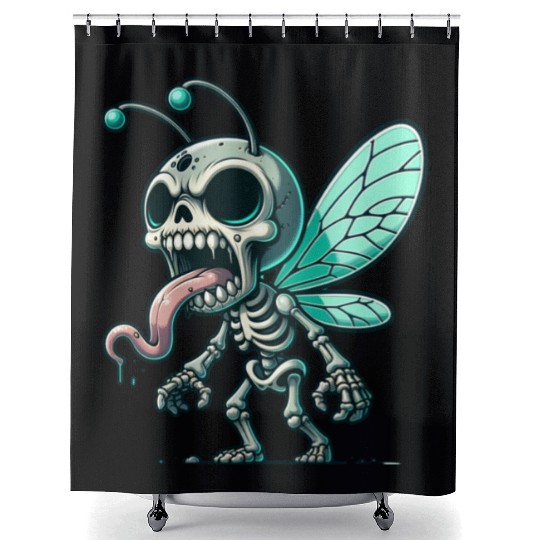 Insect Skeleton Mutant – Tongue-Out Creepy Bug Shower Curtains