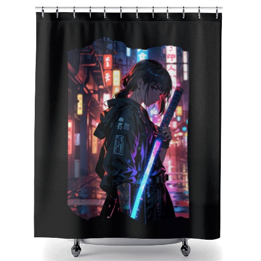 Cyberpunk Samurai Girl Shower Curtains