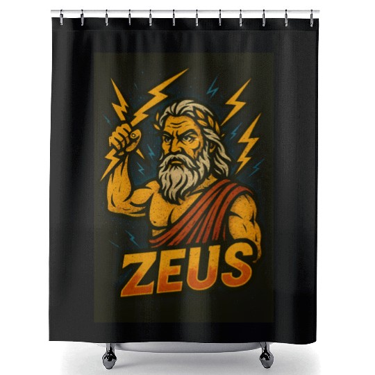 Epic Zeus Thunderbolt Illustration Shower Curtains