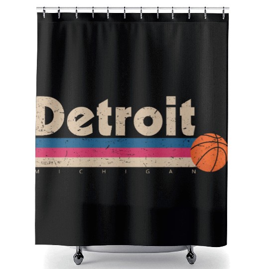 Detroit Basketball City Michigan Retro Shower Curtains