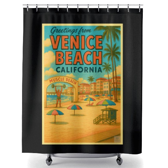 Venice Beach Vintage Postcard Shower Curtains
