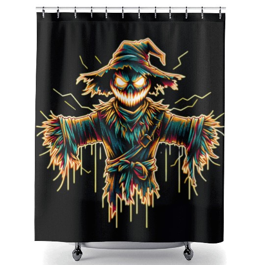 Neon Scarecrow – Haunted Harvest Glow Shower Curtains