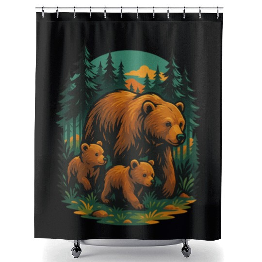 Mama Bear and Cubs Forest Shower Curtains – Bold Wildlife