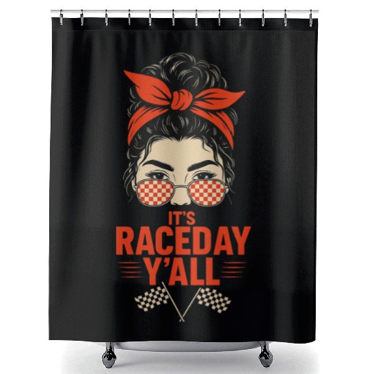 Retro Race Day Vibes for Women with Sunglasses Shower Curtains
