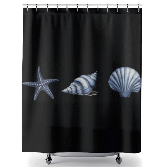 Cute Sea Creatures starfish Ocean Watercolor Shower Curtains