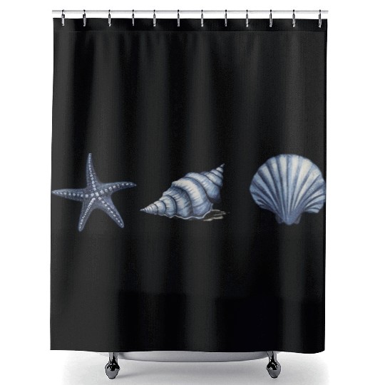 Cute Sea Creatures starfish Ocean Watercolor Shower Curtains
