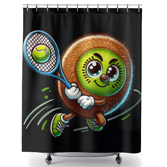 Kiwi Tennis Star – Furry Fruit Champion on Court Shower Curtains