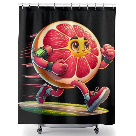 Running Grapefruit Power – Sporty Citrus in Motion Shower Curtains