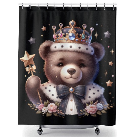 Royal Teddy Bear Magic – Crowned Cutie with Sparkl Shower Curtains