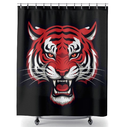 Savage Red Tiger Head – Fierce Wild Beast Shower Curtains