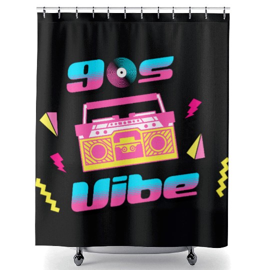 90s Vibe Retro Nostalgia Boombox Shower Curtains