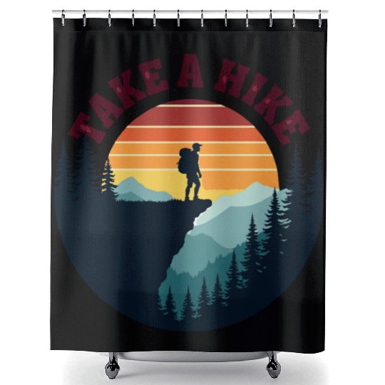 Take A Hike - Vintage Sunset Mountain Silhouette Shower Curtains