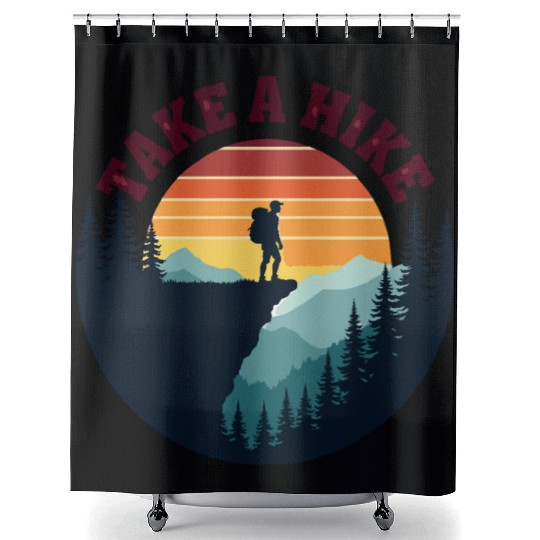 Take A Hike - Vintage Sunset Mountain Silhouette Shower Curtains