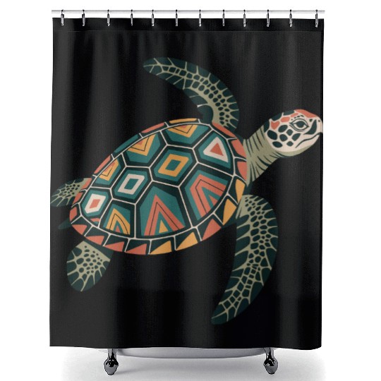 Sea Turtle Geometric Pattern Shell Shower Curtains
