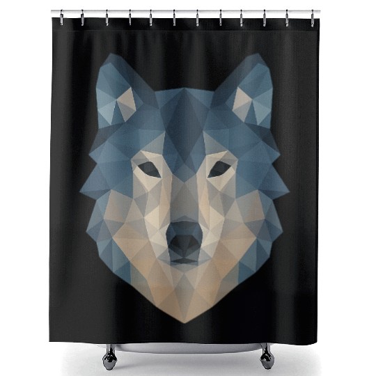 Geometric Wolf Face – Bold Abstract Wild Animal Ar Shower Curtains