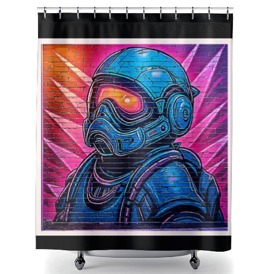 Neon Cyberpunk Astronaut Shower Curtains