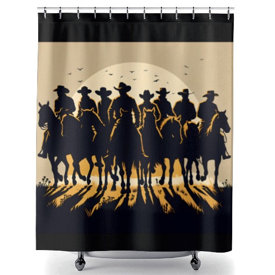 Western Sunset Cowboy Scene Shower Curtains