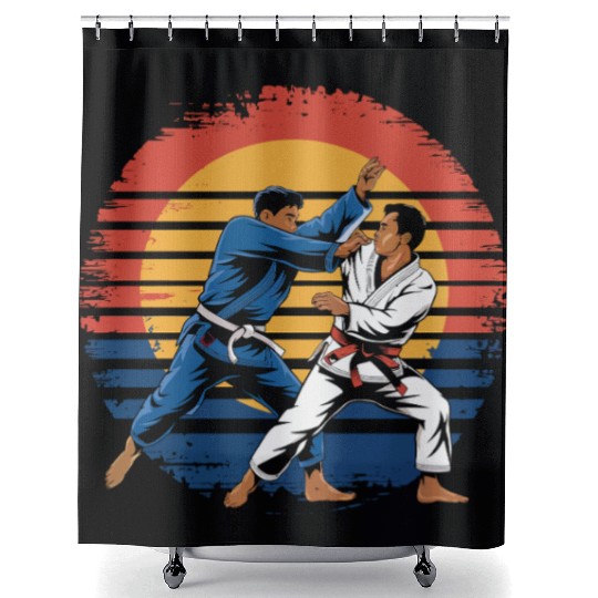 Retro Vintage Jiu Jitsu Martial Arts Grappling Shower Curtains