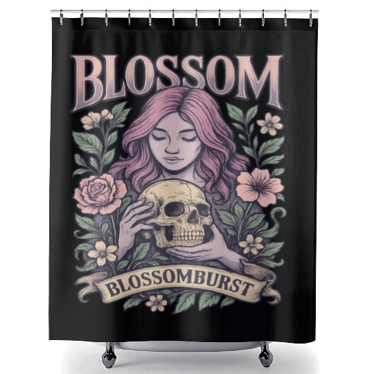 BLOS Gothic Floral Skull Embrace Shower Curtains