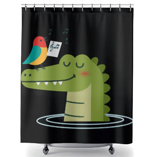 Singing Bird on Crocodile – Animal Harmony Shower Curtains