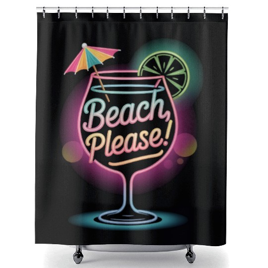 Neon Tropical Cocktail Beach Please Retro Summer Shower Curtains