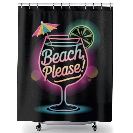 Neon Tropical Cocktail Beach Please Retro Summer Shower Curtains