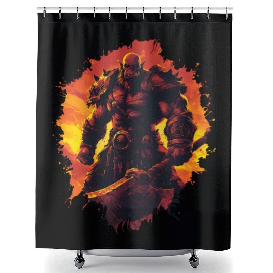 Epic Warrior of Fire With Gigantic Axe Shower Curtains