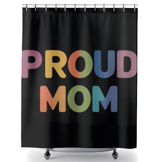 Proud Mom Rainbow Text Shower Curtains – LGBTQ Pride Ally Te