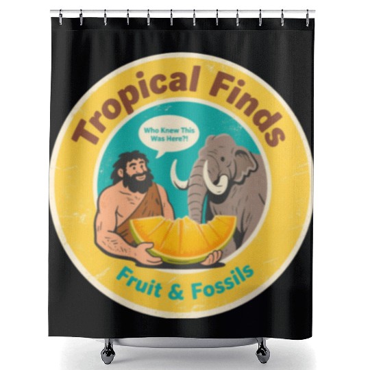 Caveman Mammoth Retro Ancient Fruit Discovery Shower Curtains