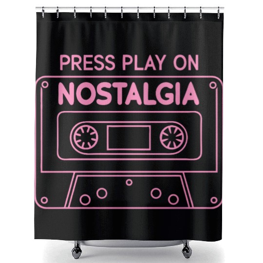 Press Play Nostalgia Cassette 80s 90s Shower Curtains