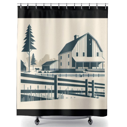 Monochrome Farm Life Shower Curtains