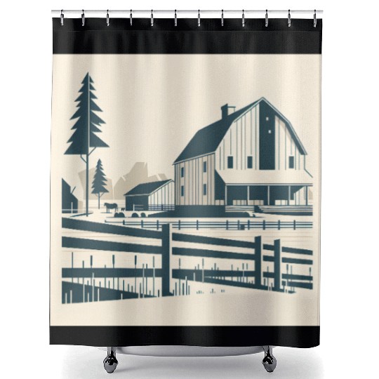 Monochrome Farm Life Shower Curtains