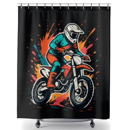Motocross Rider Splash Art Shower Curtains