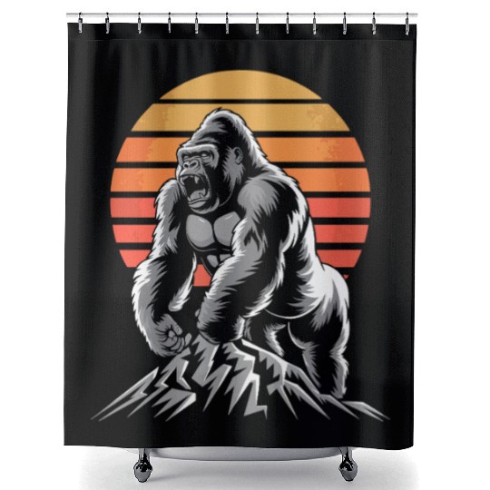 Mighty Gorilla Roaring on Mountain Sunset Shower Curtains