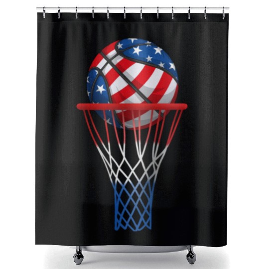Basketball American Patriotic 4th Of July US Flag Shower Curtains