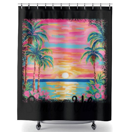 Summer Vibe Preppy Beach Shower Curtains