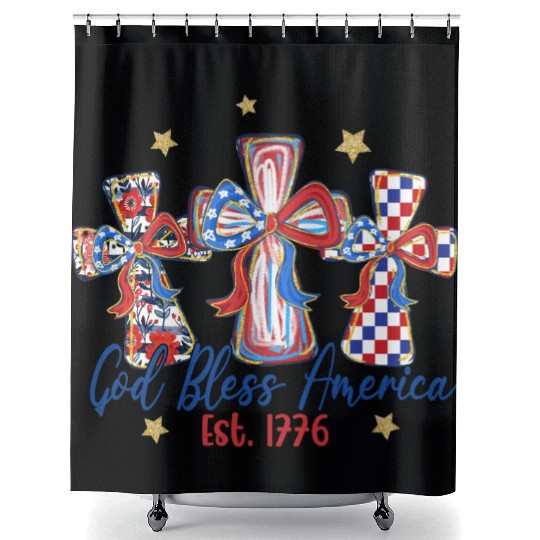 Patriotic Cross 4th of July Shower Curtains