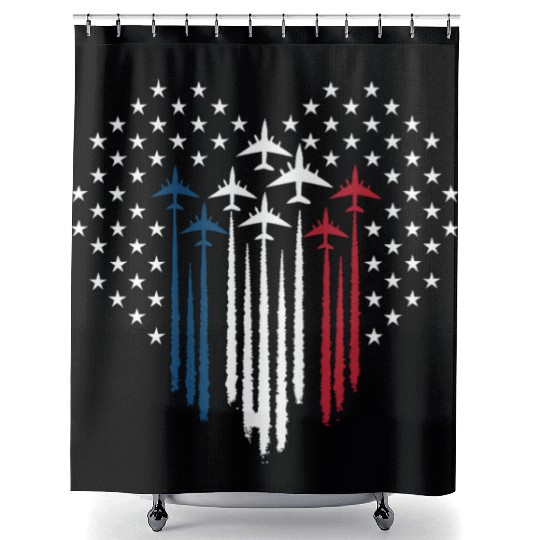 Fighter Jet Airplane USA Flag Heart Shower Curtains