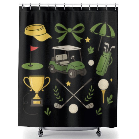 Preppy Golf Coquette Golf Shower Curtains