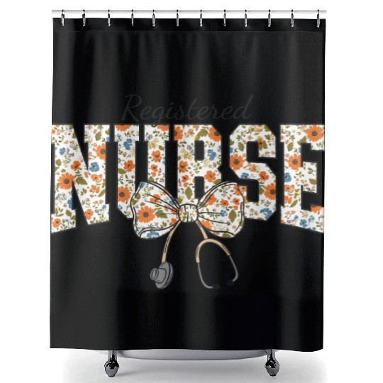 Registered Nurse Coquette Bow Floral Shower Curtains