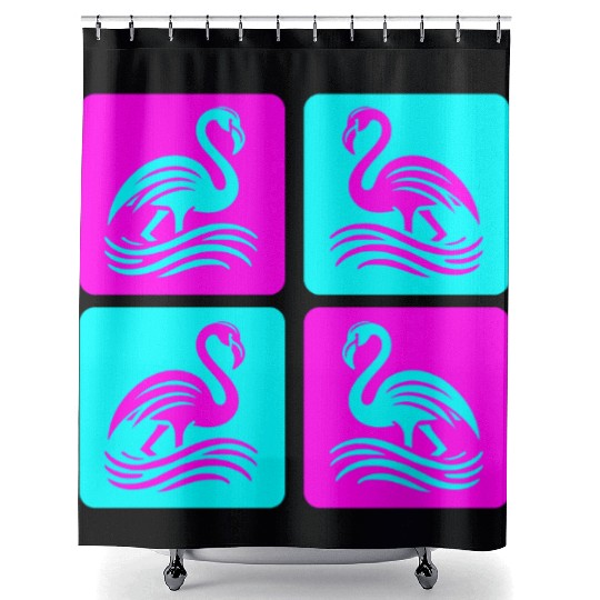 Flamingo Waves Pop Art Shower Curtains